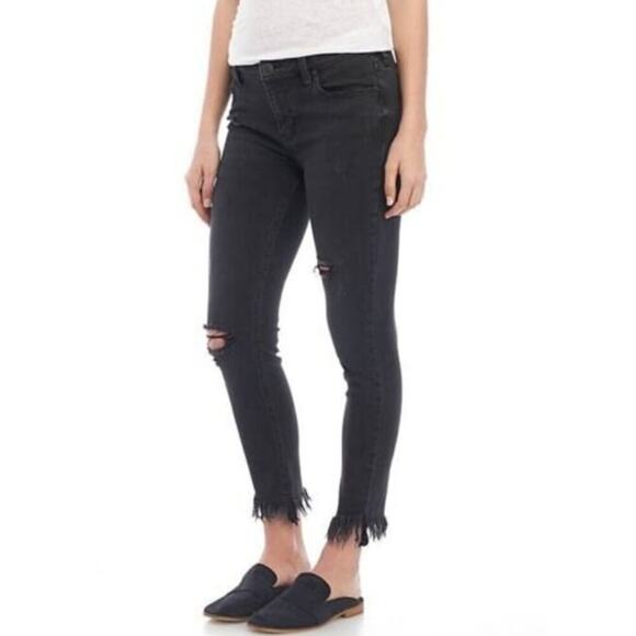 Free People Great Heights Frayed Skinny Jeans In Black Size 29 Waist - Picture 4 of 12